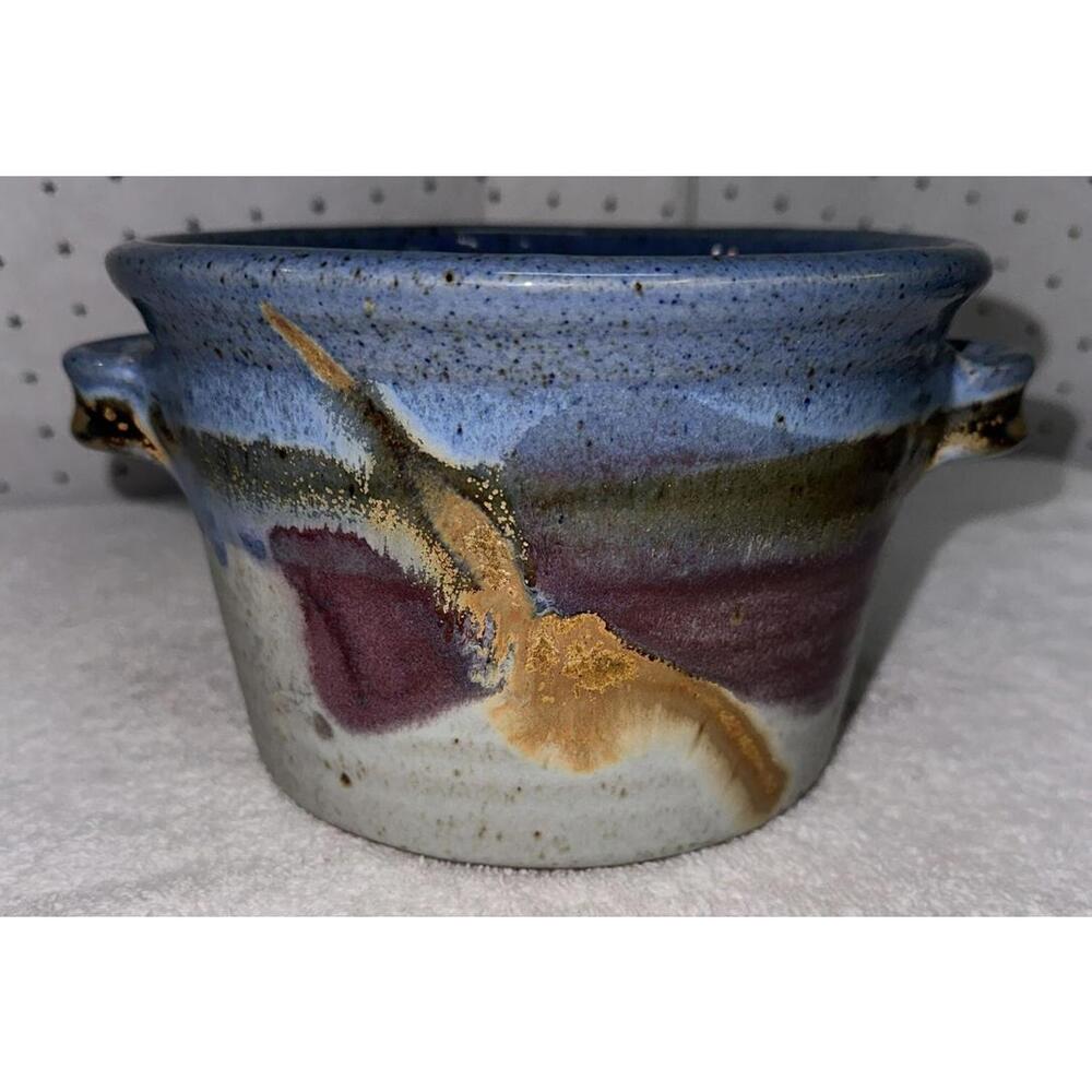 Tom Chamberlain Pottery Brown & Blues Bowl Glazed NEW Stoneware 7”x 5”